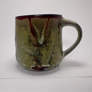 Handcrafted Pottery Stoneware Coffee Mug Rustic Organic Texture Drip Glaze 12 Oz